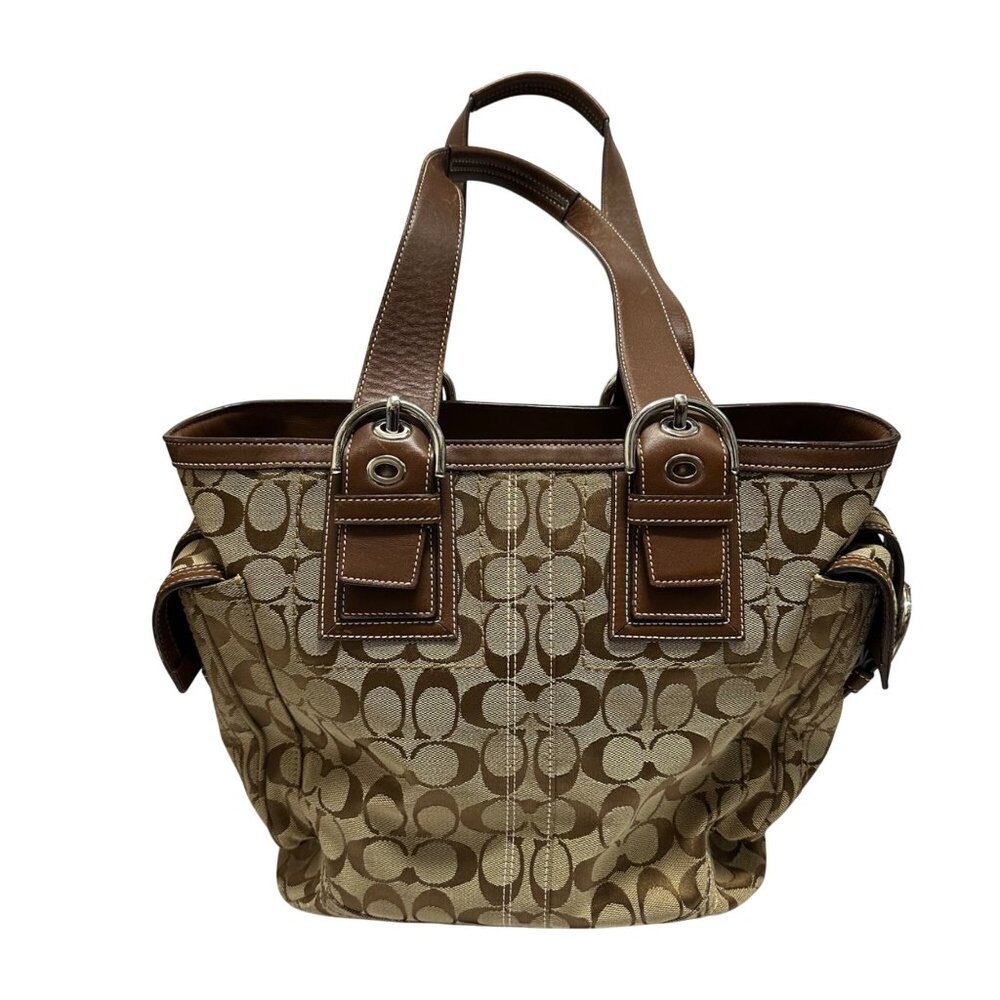 Coach Vtg Y2K Signature C Jacquard Monogram Top Handle Bag Brown CO6Q-10079